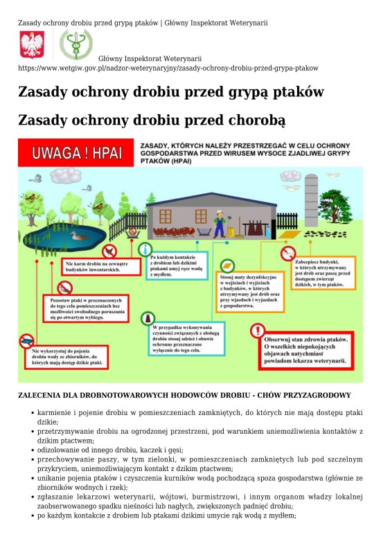 Zasady ochrony drobiu przed grypą ptaków 1